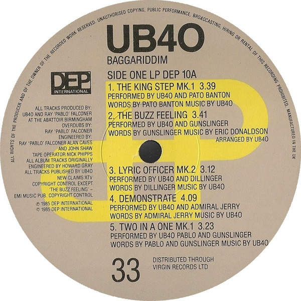 UB40 – Baggariddim 2 45 RPM - Görsel 4
