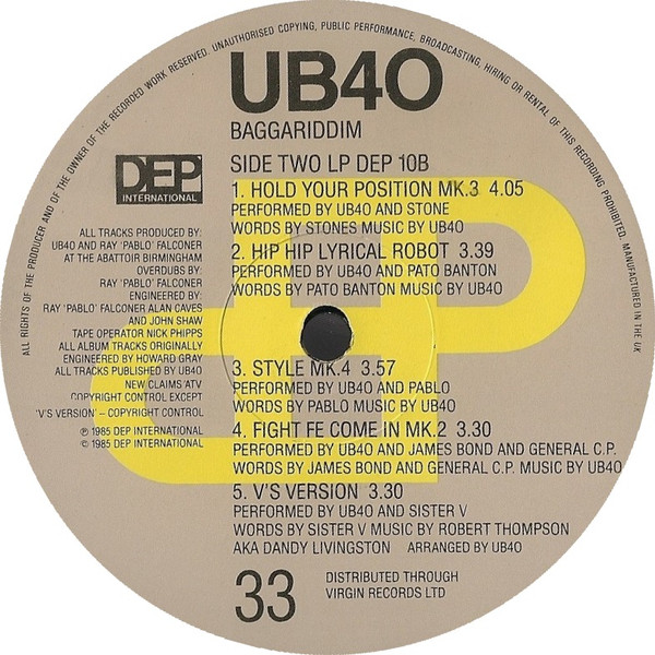 UB40 – Baggariddim 2 45 RPM - Görsel 5