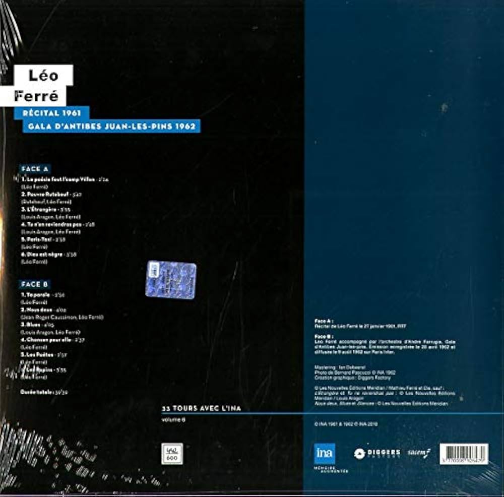 Léo Ferré – Récital 1961 - Gala D'Antibes Juan-Les-Pins 1962 Plak - Görsel 2